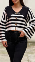 Cardigan Court Rayé Noir & Blanc