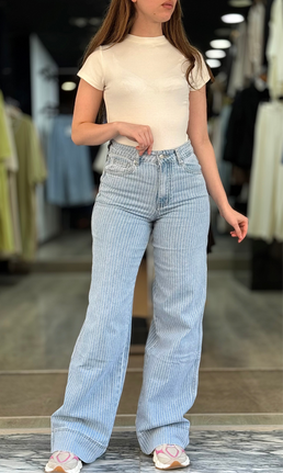 Jeans gossip dad fit à rayures bleu