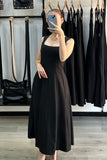 Robe gossip Noir  à col carré