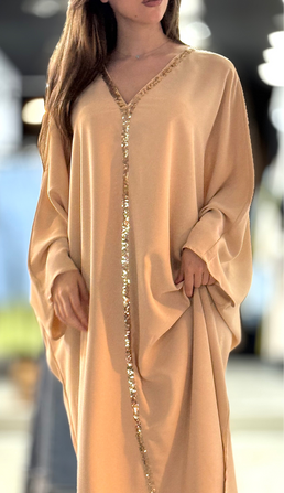 Abaya  gossip marron à strasse