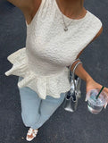 Blouse à volant imprimée écru