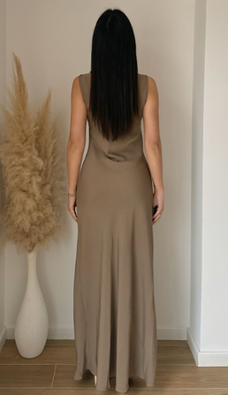 Robe gossip longue satin marron