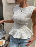 Blouse à volant imprimée écru