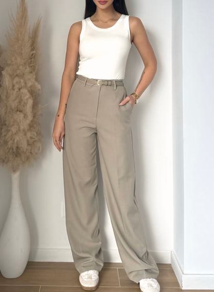 Pantalon Palazzo a￼ceinture taupe