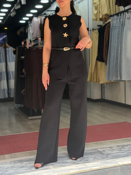Ensemble gilet pantalon ceinturé