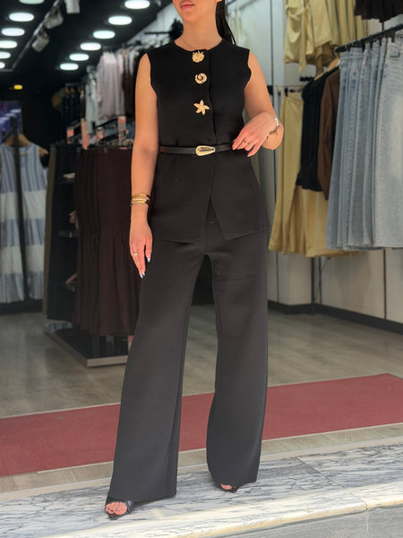Ensemble gilet pantalon ceinturé