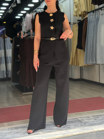 Ensemble gilet pantalon ceinturé