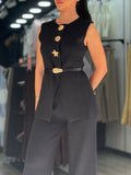 Ensemble gilet pantalon ceinturé