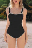 Maillot une pièces côtelé noir et blanc
