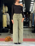 Jean dad fit  imprimée félin vert