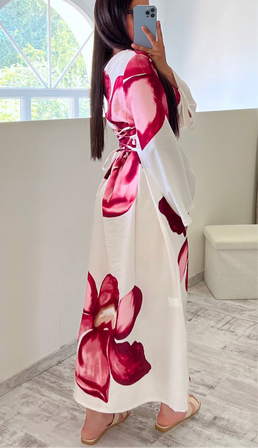 Robe Gossip en lin imprimé fleuri grenat