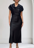 Robe sans manches noir satiné