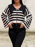 Cardigan Court Rayé Noir & Blanc