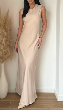 Robe gossip longue satin beige