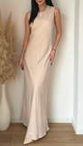 Robe gossip longue satin beige