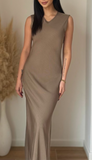 Robe gossip longue satin marron
