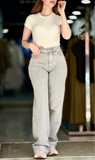 Jeans gossip dad fit à rayures gris