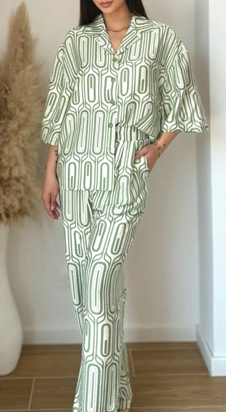 Ensemble chemise abstrait vert