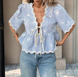 Gilet coton broder fleur