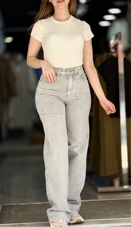Jeans gossip dad fit à rayures gris