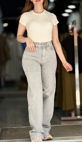 Jeans gossip dad fit à rayures gris