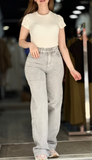 Jeans gossip dad fit à rayures gris