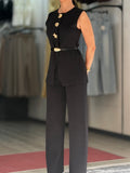Ensemble gilet pantalon ceinturé