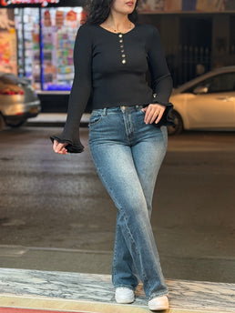 Haut cloche à bouton noir