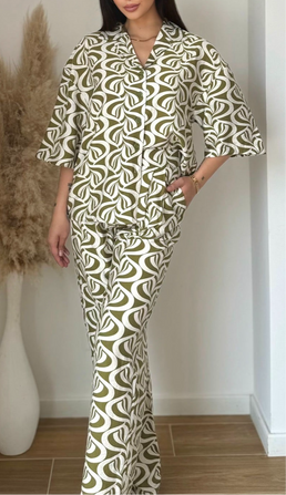 Ensemble chemise abstrait olive