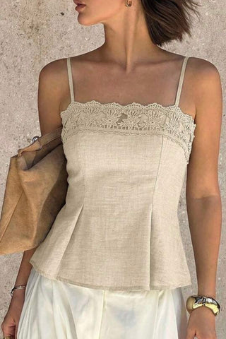 Haut bretelles détail broder beige
