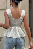 Blouse à volant imprimée écru