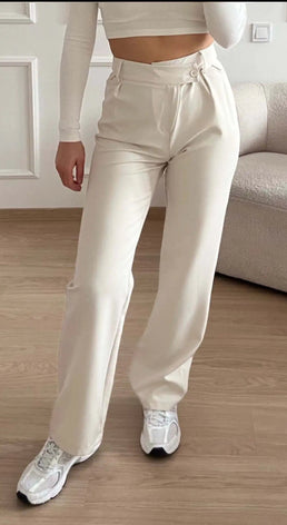 Pantalon taille haute beige