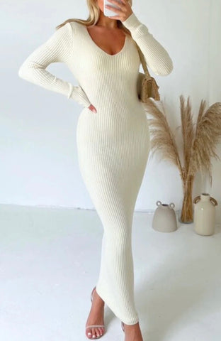 Robe Maille Côtelée – Beige Gossip