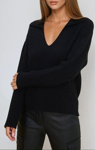 Haut laine col polo noir