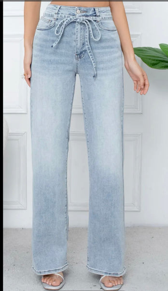 Jean wide leg à ficelle bleu