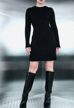 ROBE EN MAILLE CÔTELÉE NOIR