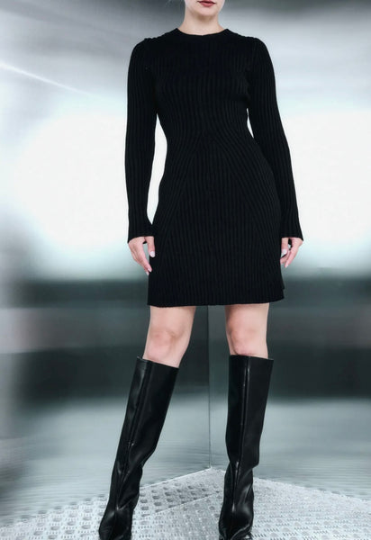 ROBE EN MAILLE CÔTELÉE NOIR