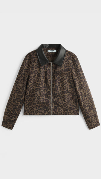 Veste léopard détail cuir