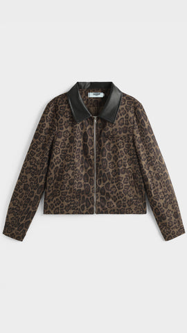 Veste léopard détail cuir