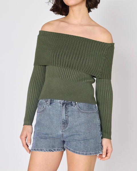 HAUT GOSSIP  À ÉPAULES DÉNUDÉES kaki