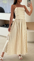 Robe gossip a bretelles rayée beige