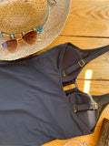 Maillot de bain une pièce fente sur le devant noir