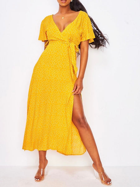 Robe jaunes a ceinture imprimé coeur