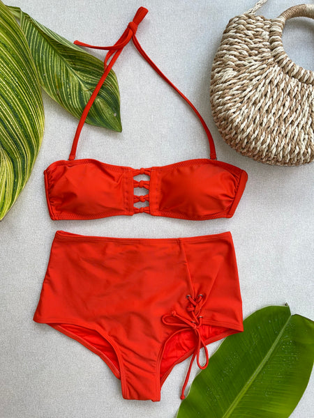 Maillot deux pièces taille haute détailles tressé