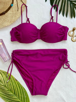 Maillot deux pièces bas froncé sur les côtés rose