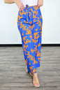 Pantalon large bleu imprimée en orange