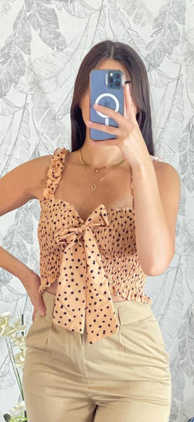 Crop top à petits points camel