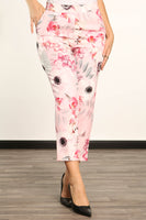 Pantalon taille haute à motifs fleurs rose