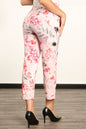 Pantalon taille haute à motifs fleurs rose