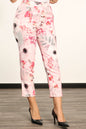 Pantalon taille haute à motifs fleurs rose